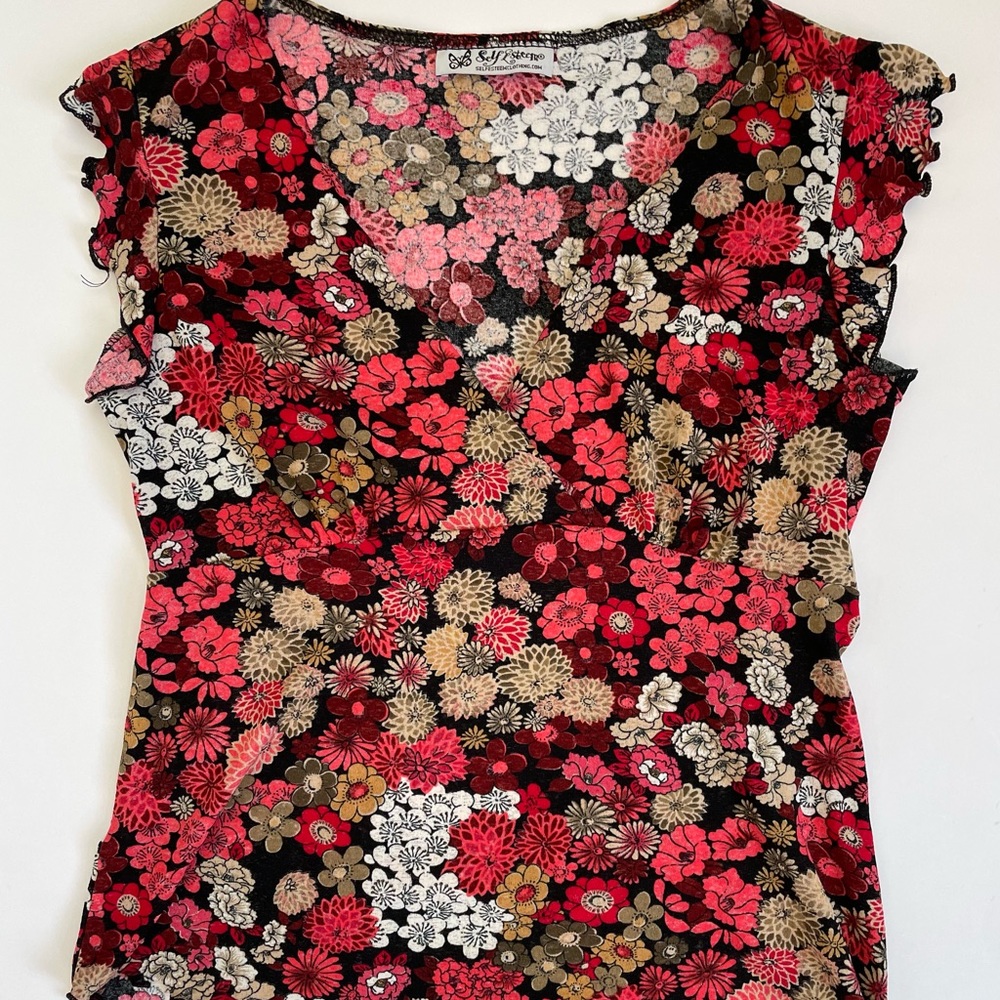 Y2K kimono floral mesh top